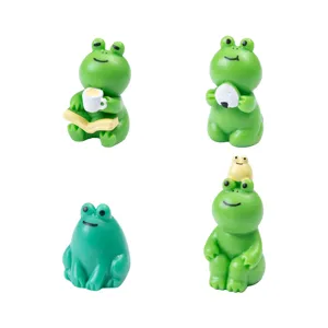 Cute miniature green frog figurines set, perfect for DIY dollhouse landscaping and desktop decor.