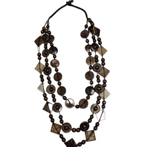 Boheemse meerlaagse kokosnootschaal houten kralen ketting retro lange trui ketting voor vrouwen