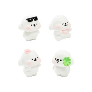 Leuke miniatuur hars witte puppy hond beeldjes set voor tuin decoratie ornamenten DIY
