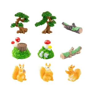 Mini Resin Squirrel Pine Tree Mushroom Stump Moss Micro Landscape DIY Accessories Fairy Garden Miniature Animals Ornaments Home Decor