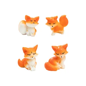 Famille de Renards Simulés Figurines en Résine Animal Mignon Micro Paysage Décoration de Jardin Ornements de Bureau DIY Statues de Renard Peintes