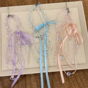 Collana di perle con fiocco stile balletto multistrato choker gioielli estetici donna