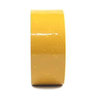 Close-up detail of 5cm yellow packing tape roll, smooth surface for secure carton sealing.