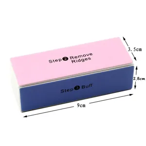 Detail view of the 4-way nail buffer block with multi-color layers for smooth polishing.