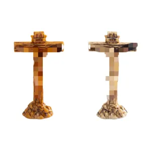 Mini Figura de Cruz de Resina para Micro Paisaje DIY Decoración de Escritorio Estatua de Cruz Retro Pintada Adorno de Regalo
