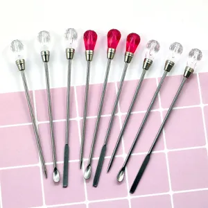 Nail Art Powder Spoon Poking Needle Stirring Rod DIY Manicure Tool Alloy Crystal Handle