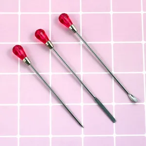 Nail art crystal handle detail view of multi-functional stainless steel DIY accessory tool set