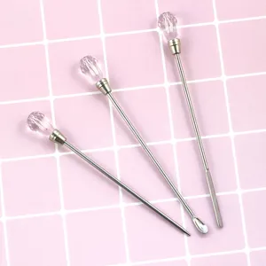 Stainless steel nail art mixing rods with crystal handles, ideal for DIY manicure powder tools.