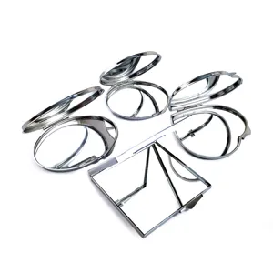 Silver stainless steel folding pocket makeup mirror set, round square heart oval portable design.