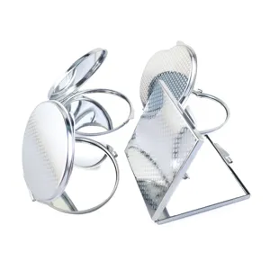 Silver stainless steel compact makeup mirror mini folding pocket mirror for gift