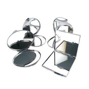 Silver stainless steel pocket makeup mirror folding compact mirror set for daily use