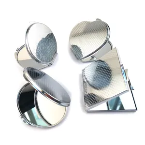 Stainless steel cosmetic pocket mirror details showing compact folding double-sided mirror shapes.