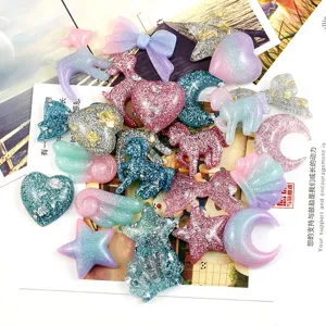 Colgantes resina DIY brillantes estrella corazón luna ciervo lazo cabujones hechos mano material