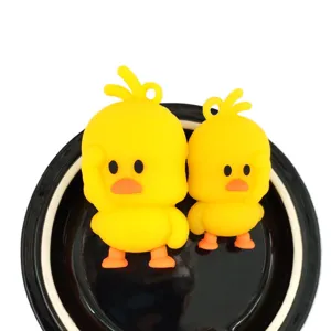 Cute yellow duck cartoon pendant set, premium resin keychain charm for bags and cars.