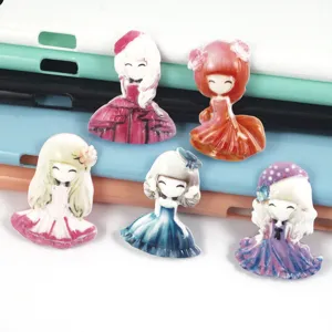 Resin cartoon princess doll charms for DIY phone case decoration, cute handmade hair clip accessories.
