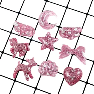 DIY resina dijes rosa purpurina estrella luna ciervo corazón lazo detalle accesorios