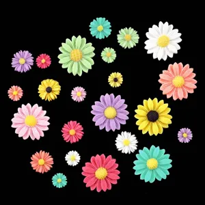 Colorful resin daisy flatbacks for DIY phone case, handmade hair accessories and crafts detail