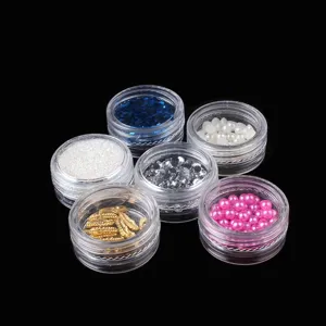 Ensemble de pots de stockage en acrylique clair pour paillettes, strass et perles nail art.