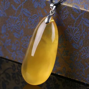 Ciondolo a goccia in ambra gialla con gancio in argento collana accessorio gioiello