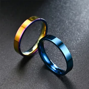 Ensemble de bagues de couple en acier inoxydable miroir plat 3mm minimaliste, bijoux.