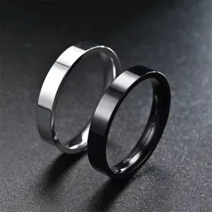 Ensemble de bagues de couple en acier inoxydable miroir plat 3mm minimaliste, détail classique.