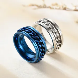 Bague anneau chaîne en acier inoxydable, alliance rotative tendance avec ouvre-bouteille.