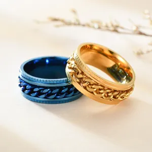 Bague chaîne antistatique en acier inoxydable pour hommes et femmes, alliance cool.