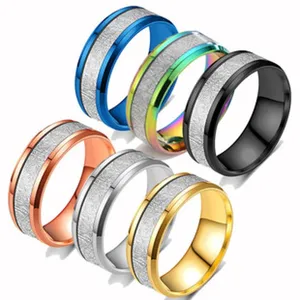 Ensemble de bagues en acier titane multicolore avec insert texture pour un usage quotidien