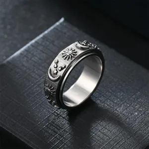 Anello antistress sole luna stella in acciaio inossidabile, gioiello con fascia rotante.