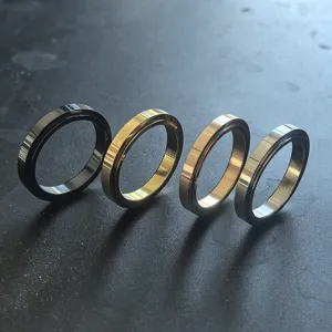 Gros plan détaillé de bagues de 4 mm à design rotatif lisse avec des finitions élégantes.