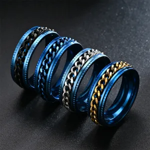 Bague Rotative en Acier Inoxydable avec Chaîne pour Hommes Femmes Style Industriel Bosselé Bague Décapsuleur Multifonctionnelle Bijoux