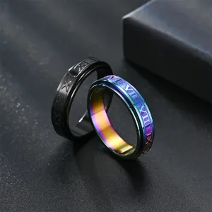 Bague rotative en acier inoxydable avec chiffres romains, design spinner pour un usage quotidien.