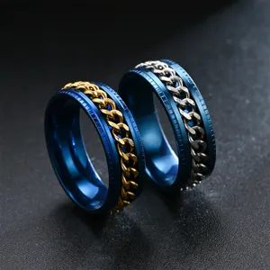 Bague anti stress acier inoxydable couple bijoux design chaine tendance alliance cool