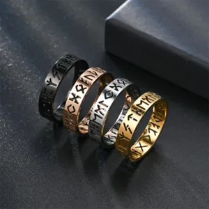 Bague en acier inoxydable 4mm double biseau finition miroir rune viking couple bijoux