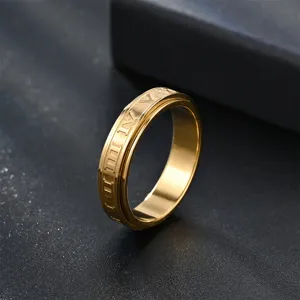 Bague pivotante en acier inoxydable avec chiffres romains, bijou tendance pour couple doré chic.
