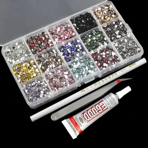 Nail Art Rhinestones Flatback Resin Gems Kit With Storage Box Pointing Pen Tweezers Glue DIY Phone Case Craft Accessories