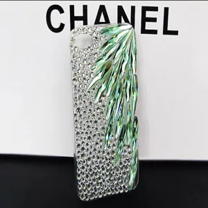DIY rhinestone phone case with green teardrop crystal stones luxury style handmade mobile accessories