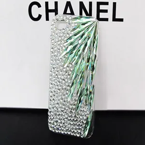 Crystal rhinestone phone case with green drop shaped stones diy accessory compatible use