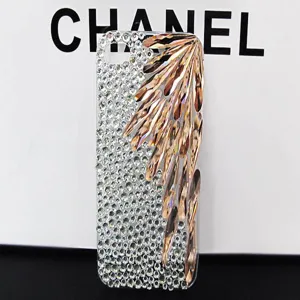 Crystal rhinestone phone case with luxury feather design bling sparkling diamond accessories