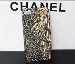Rhinestone crystal phone case with sparkling teardrop diamond wing design for mobile protection.