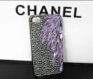 Stylish Luminous purple crystal rhinestone phone case DIY sparkly wing design accessories