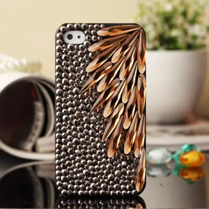 Rhinestone bling phone case with amber crystal teardrop design for sparkling luxury protection.