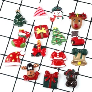 Cute Christmas Resin Flatback Cabochons Santa Tree Sock DIY Phone Case Craft Decor Accessories