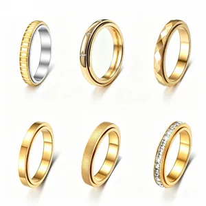 Anello Rotante Sfaccettato Smerigliato Con Strass da Donna in Acciaio Inossidabile Set di Anelli Spinner Antistress Gioielli Regalo