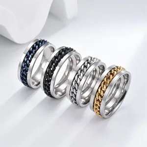 Anello da uomo in acciaio al titanio con catena girevole gioiello moda 4 colori nuovo