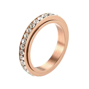Anillo giratorio antiestrés de oro rosa para mujer, joyería de moda elegante.
