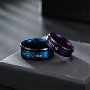 Stainless Steel Couple Rings Her King His Queen Titanium Steel Matching Couple Rings