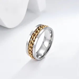Anello con catena rotante in acciaio inossidabile uomo gioiello moda cool punk minimalista