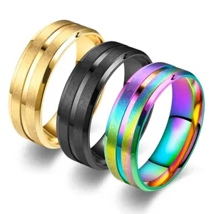 Bague Homme Acier Inoxydable Brossé 8mm Rainurée Centre Style Minimaliste Bijou