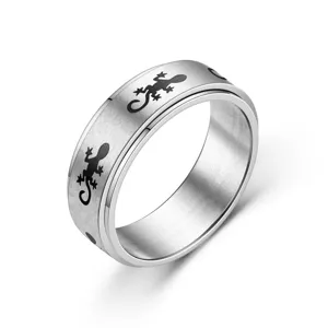 Titanstahl Spinner Ring Für Angst Stressabbau Laser Graviert Dinosaurier Tier Muster Westlichen Punk Stil Spinner Ring Für Unisex Täglichen Schmuck Geschenk